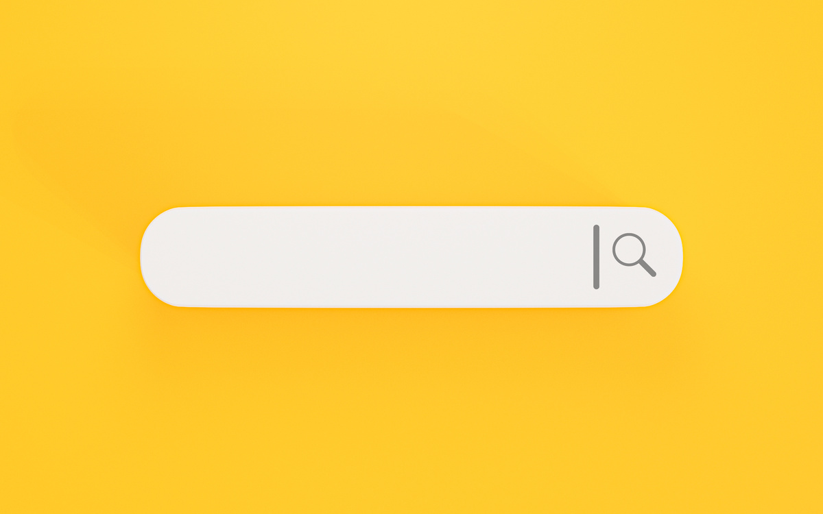 Minimal design search bar on yellow background , Web search engi